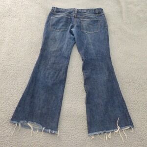 Club Monaco Jeans Women 12 Blue Denim Flare Frayed Hem Mid Rise Medium Wash